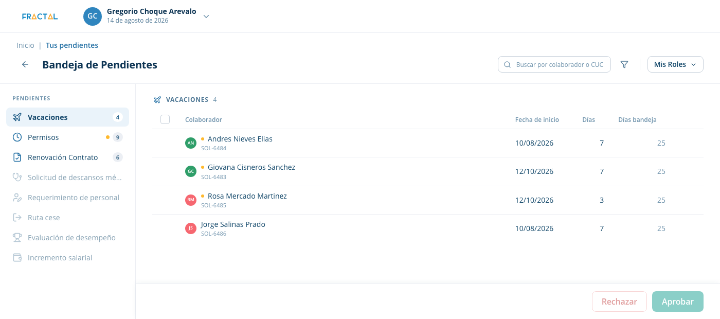 Redesigned admin queue with a persistent sidebar, colored avatars, and an approve or reject bar